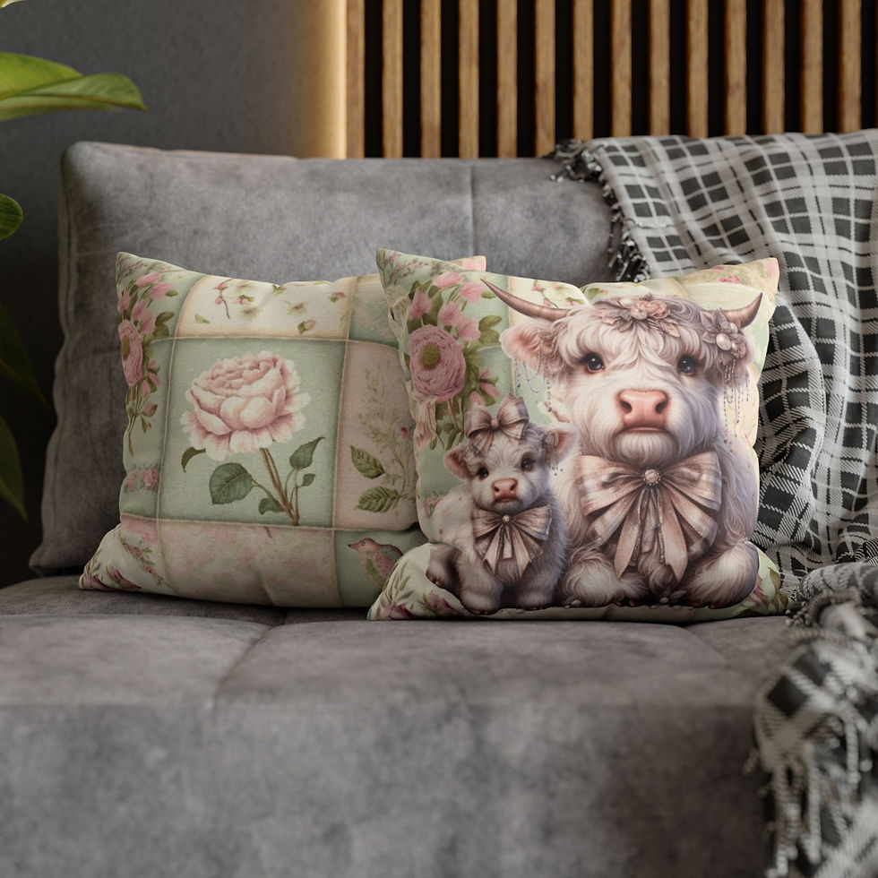 Thumbnail: Artistic Shabby Throw Pillow cover Highland Cow French Farmhouse Cottage Decor