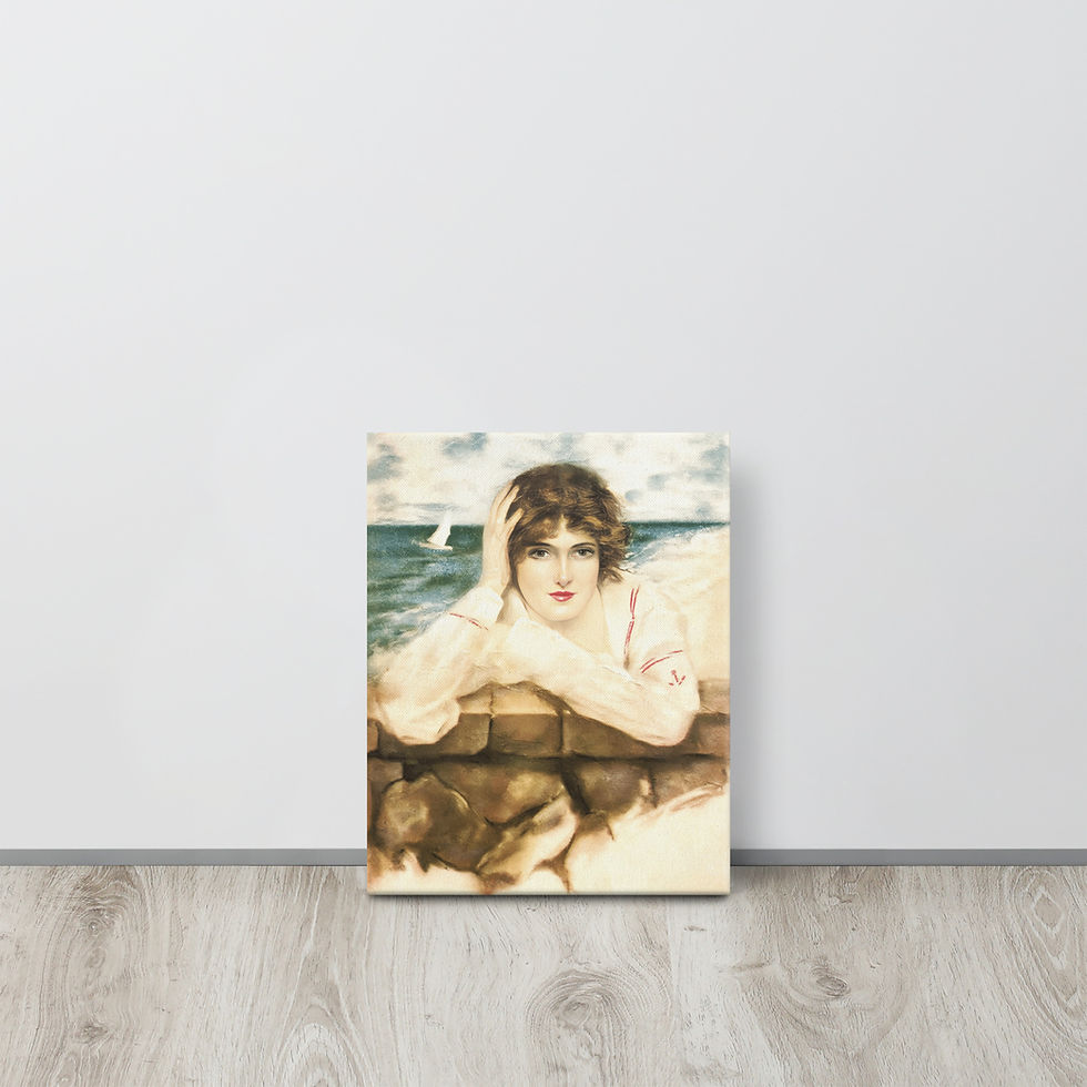 Thumbnail: Vintage Beachy Art Canvas Edwardian Woman Seashore Ocean Beach Wall Decor
