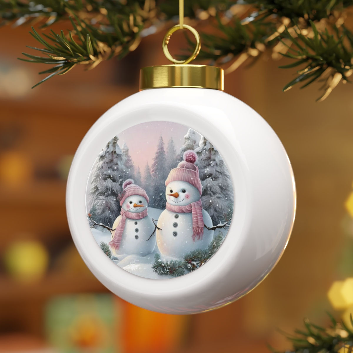 Vintage Snowy Christmas Snowman Ornament Shabby Pink Christmas Decor 