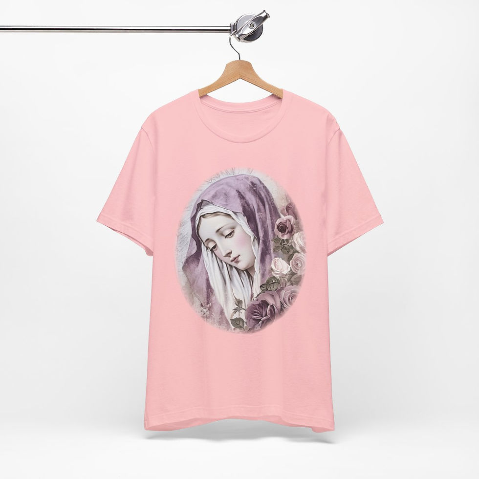 Thumbnail: Lavender Virgin Mary T-Shirt Shabby Roses Ave Maria Art Tee Catholic Faith Gifts