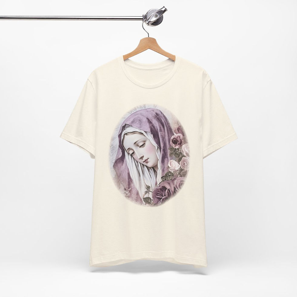 Thumbnail: Lavender Virgin Mary T-Shirt Shabby Roses Ave Maria Art Tee Catholic Faith Gifts