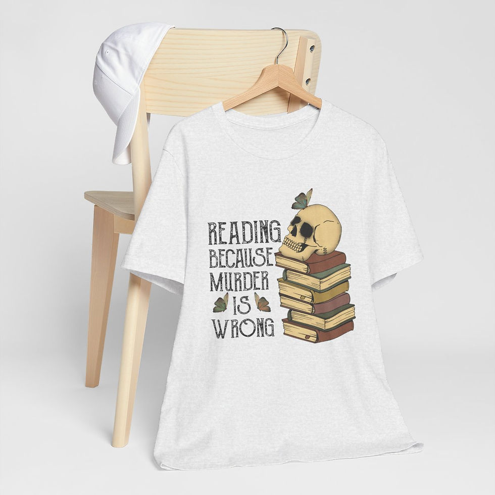 Thumbnail: Wearable Art Artistic T-Shirt Reading Because Murder is Wrong Sarcastic Apparel