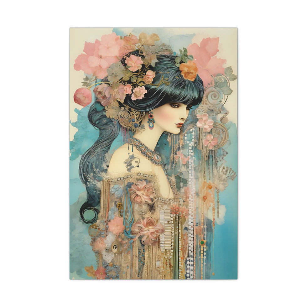 Thumbnail: Vintage Art Nouveau Woman Canvas Art Vibrant Boho Statement Artwork Home decor