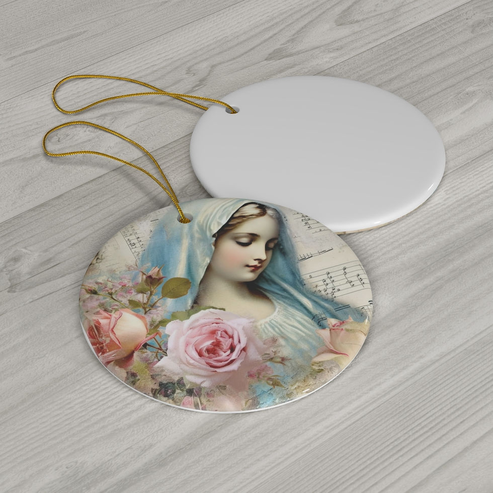 Thumbnail: Shabby Virgin Mary Ornament Pink Roses Cottage Christmas Decor Catholic Gifts
