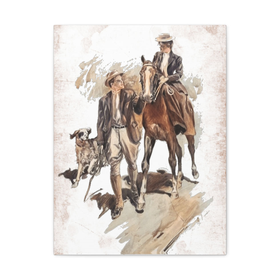 Thumbnail: Vintage Equestrian Canvas Art Print Victorian Woman Side Saddle Harrison Fisher