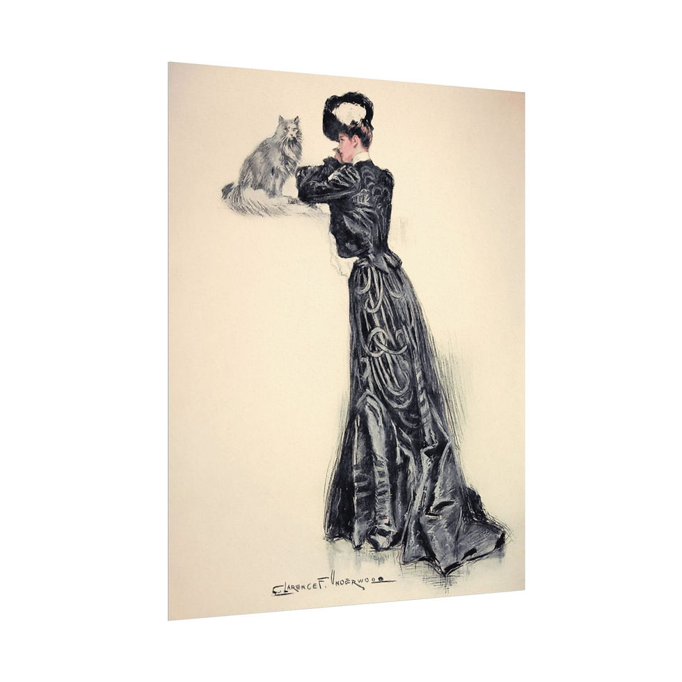 Thumbnail: Vintage Cat Art Clarence Underwood Victorian Woman & Kitten Giclee Print