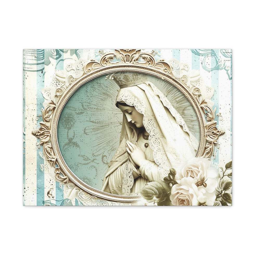 Thumbnail: Virgin Mary Canvas Art Shabby French Country Pink Roses Pastel Religious Decor