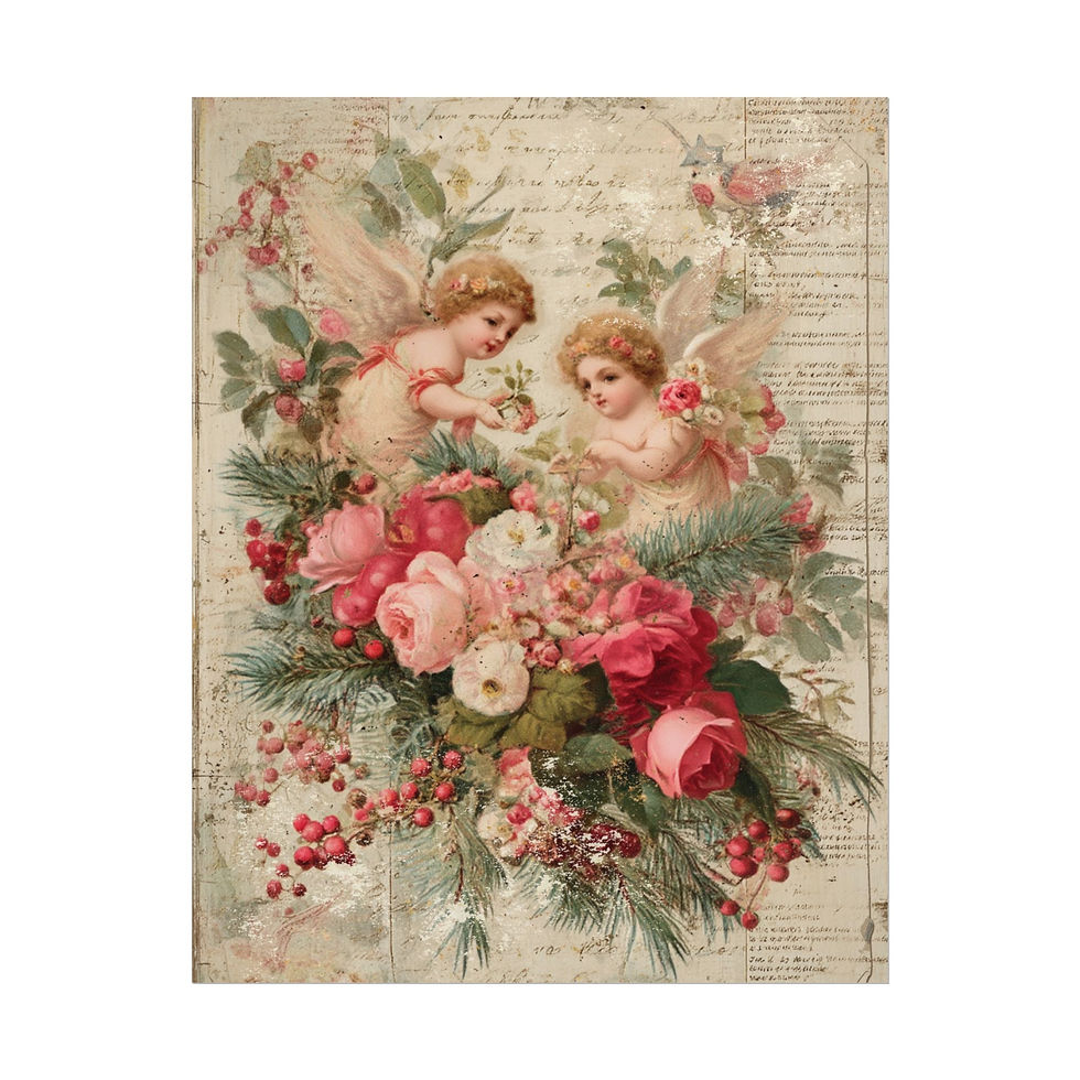 Thumbnail: Vintage Victorian Cherubs & Roses Art Print - Romantic Shabby Chic Wall Decor