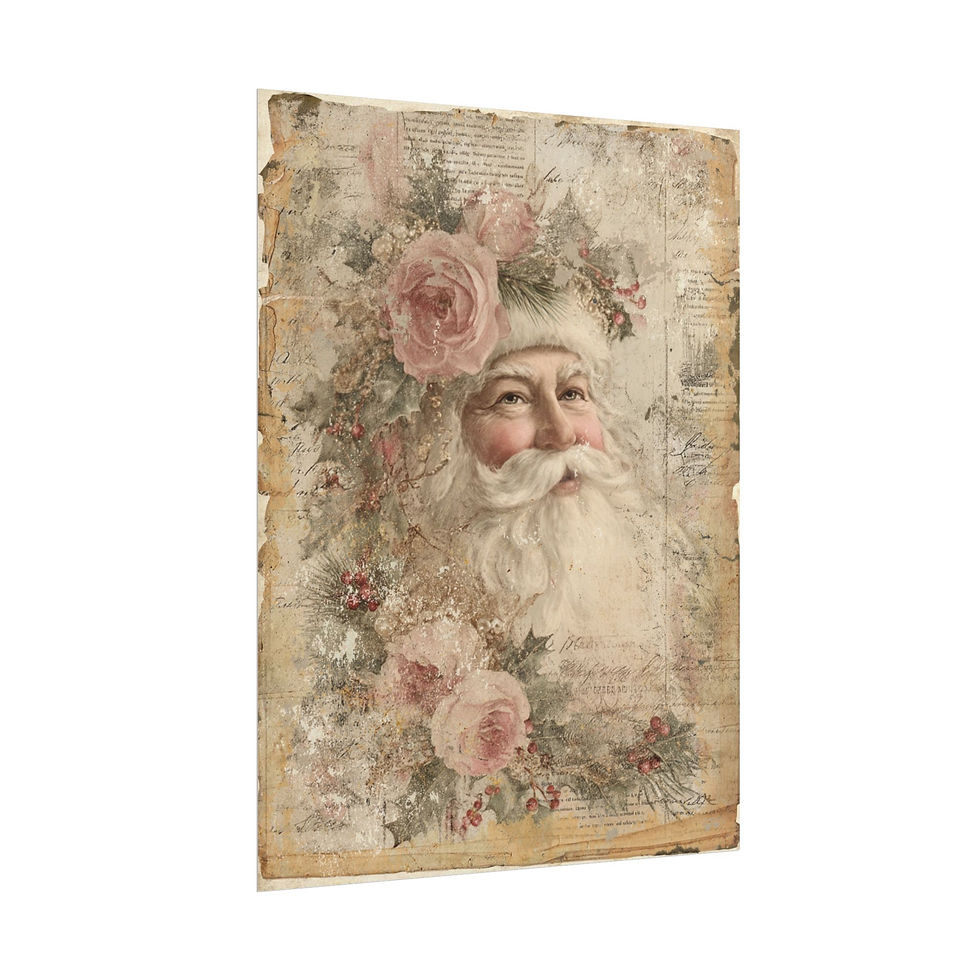 Thumbnail: Victorian Santa Claus Art Print - Vintage Shabby Chic Romantic Pink Christmas 