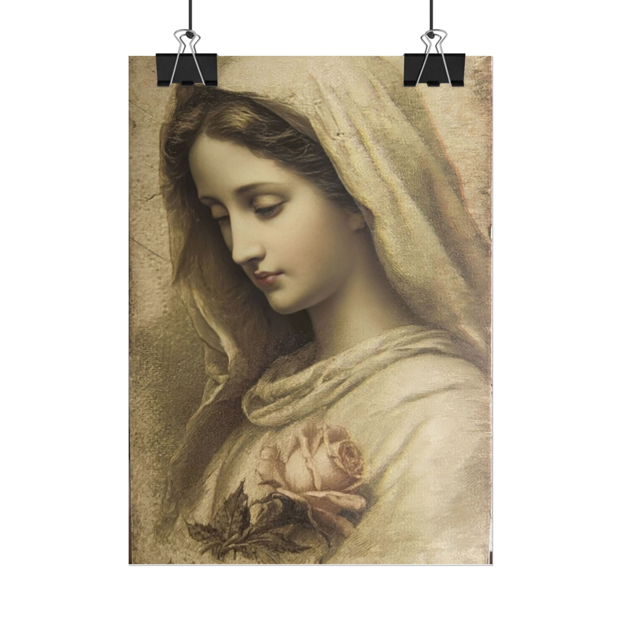 Virgin Mary Art Print - Vintage Portrait Catholic Giclee Wall Decor