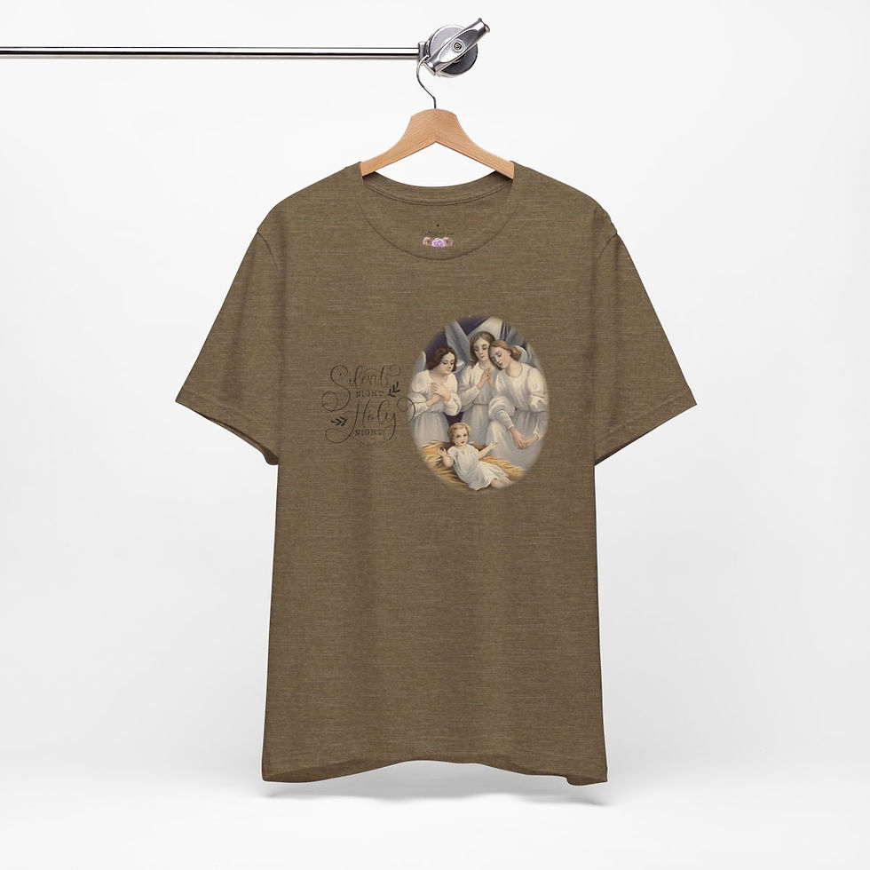 Thumbnail: Angels & Baby Jesus T-Shirt Christmas Nativity Art Faith Tee Silent Night Shirt