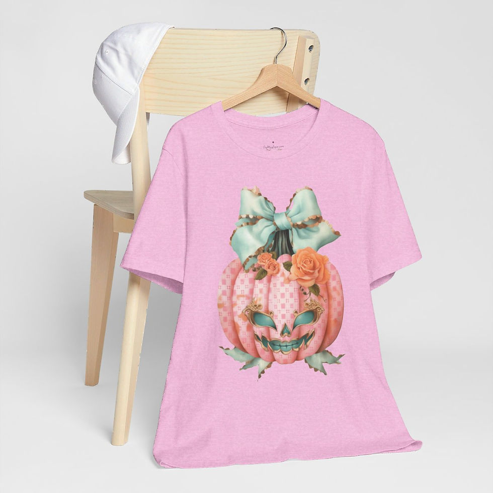 Thumbnail: Halloween T-Shirt Creepy Pink Pumpkin Shabby Roses Art Tee Trendy Apparel Gift