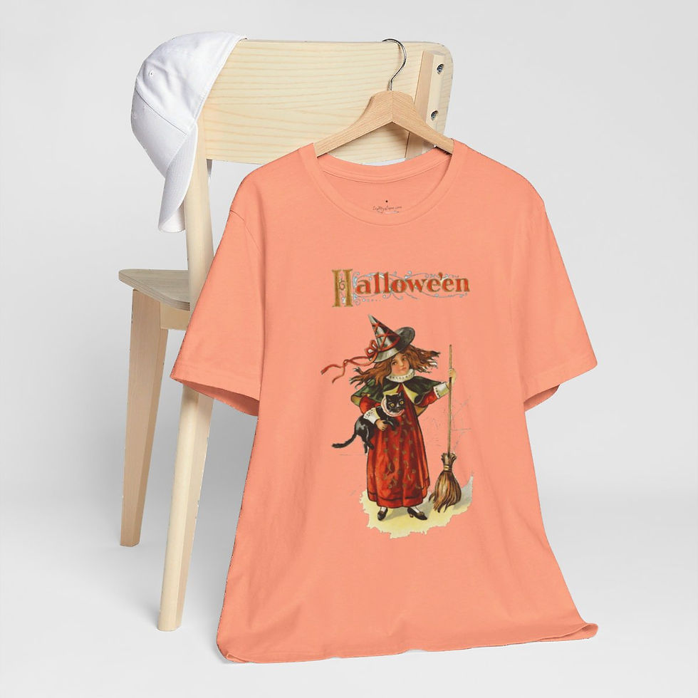 Thumbnail: Vintage Halloween T-Shirt Witch and Black Cat Cute Art Tee Trendy Apparel