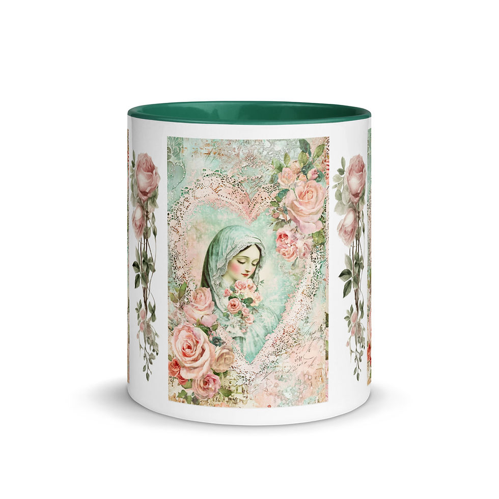 Thumbnail: Artistic Virgin Mary Coffee Mug Shabby Pink Roses Faith Art Coffee Cup Gift 