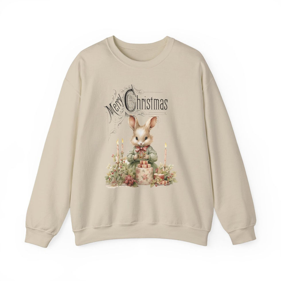 Thumbnail: Vintage Bunny Christmas Sweatshirt Shabby Rabbit Wearable Holiday Art Apparel
