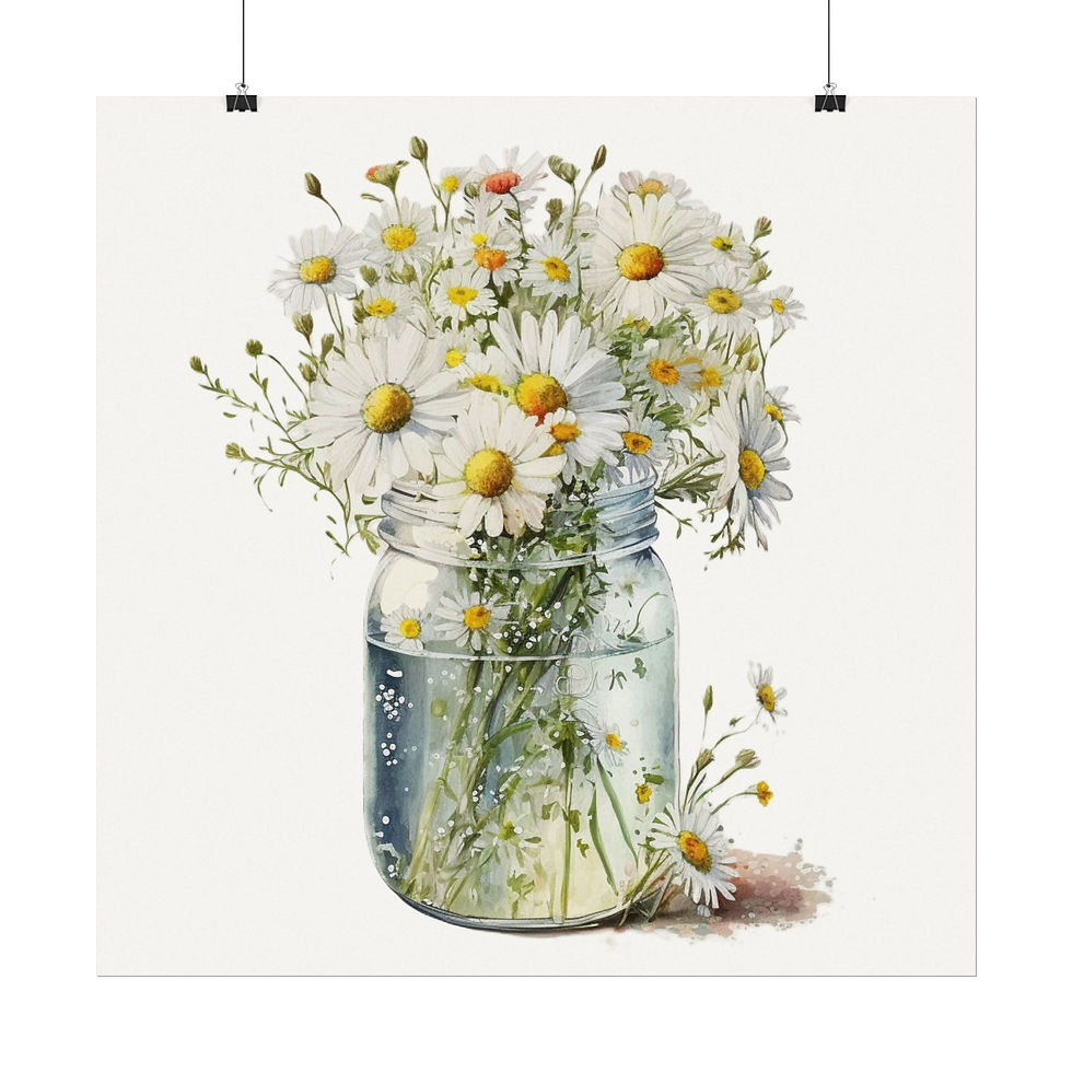 Thumbnail: Daisey Watercolor Print Jar Daisies Farmhouse Decor French Country Wall Hanging