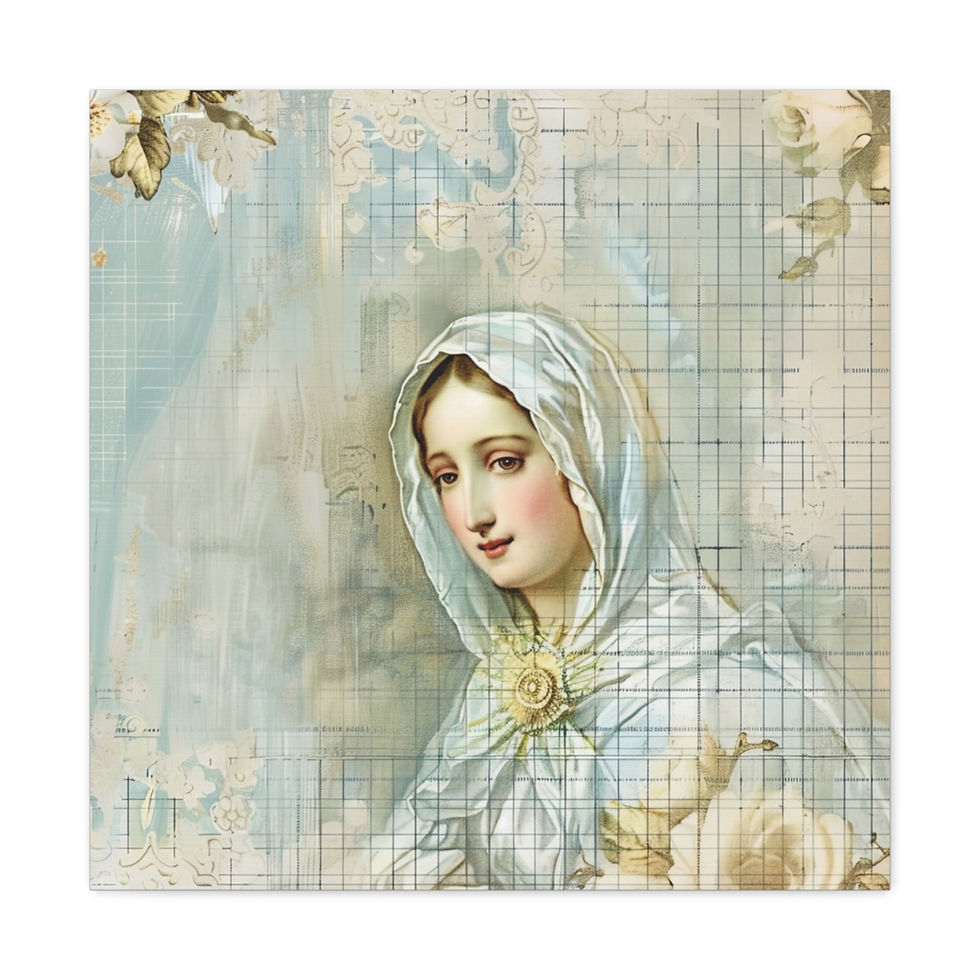 Thumbnail: Shabby Virgin Mary Canvas Art French Country Wall Decor Pastel Blue White Roses