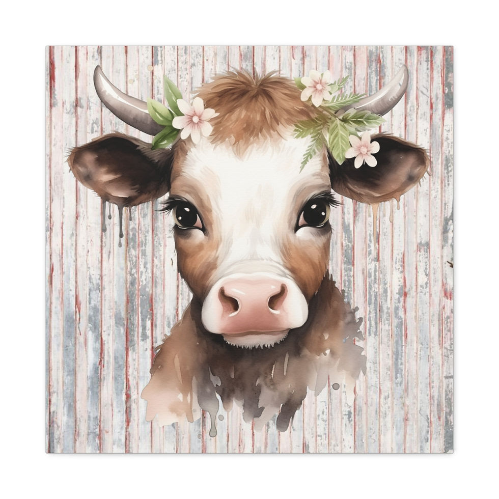 Thumbnail: Farmhouse Canvas Art Cow Watercolor Print French Country Rustic Decor