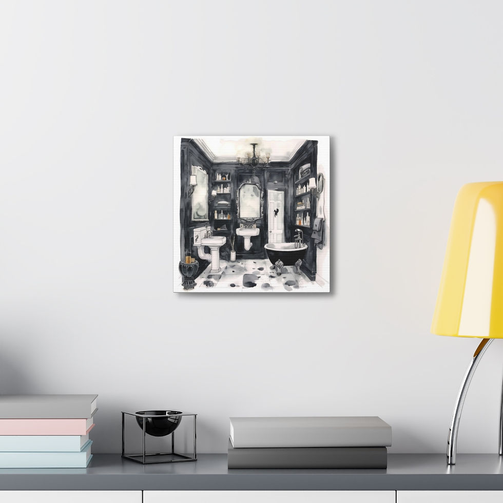 Thumbnail: Bathroom Canvas Art Contemporary Farmhouse Black and White Watercolor Print