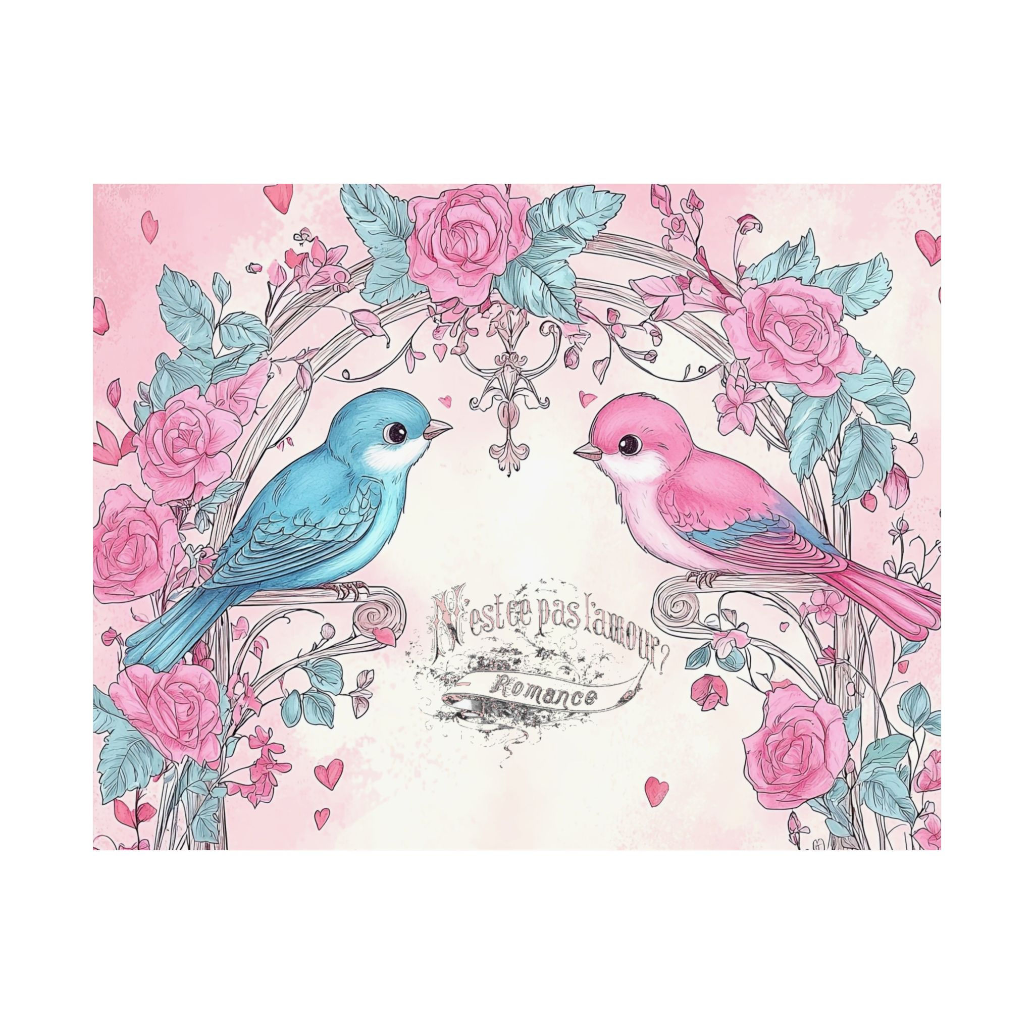 Shabby Birds Art Print French Bird Pink Romantic Spring Wall Decor Bird Lover 
