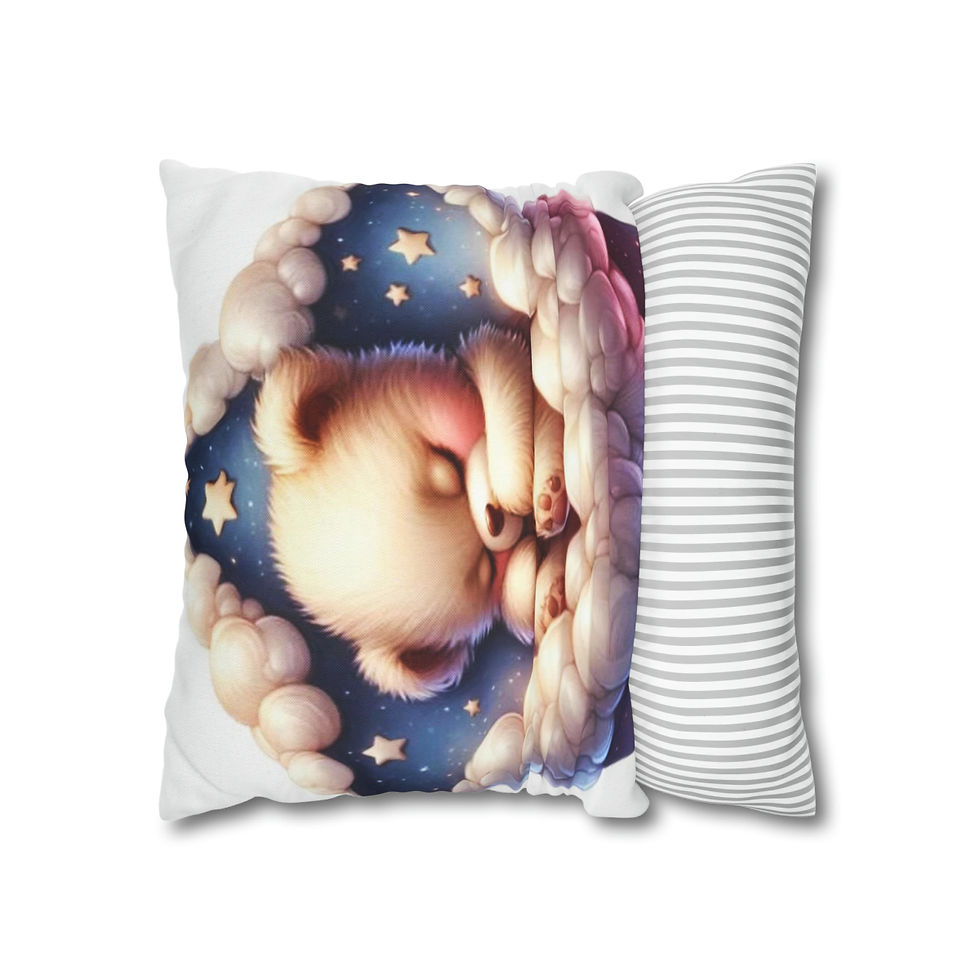 Thumbnail: Artistic Nursery Décor Throw Pillow Cover Sleepy Bear Starry Sky