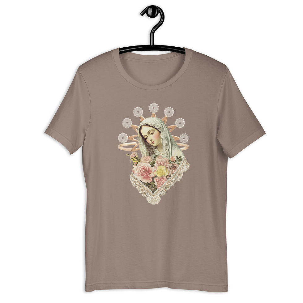 Thumbnail: Artistic T-Shirt Virgin Mary Shabby Chic Pink Roses Catholic Tee Faith Gift 