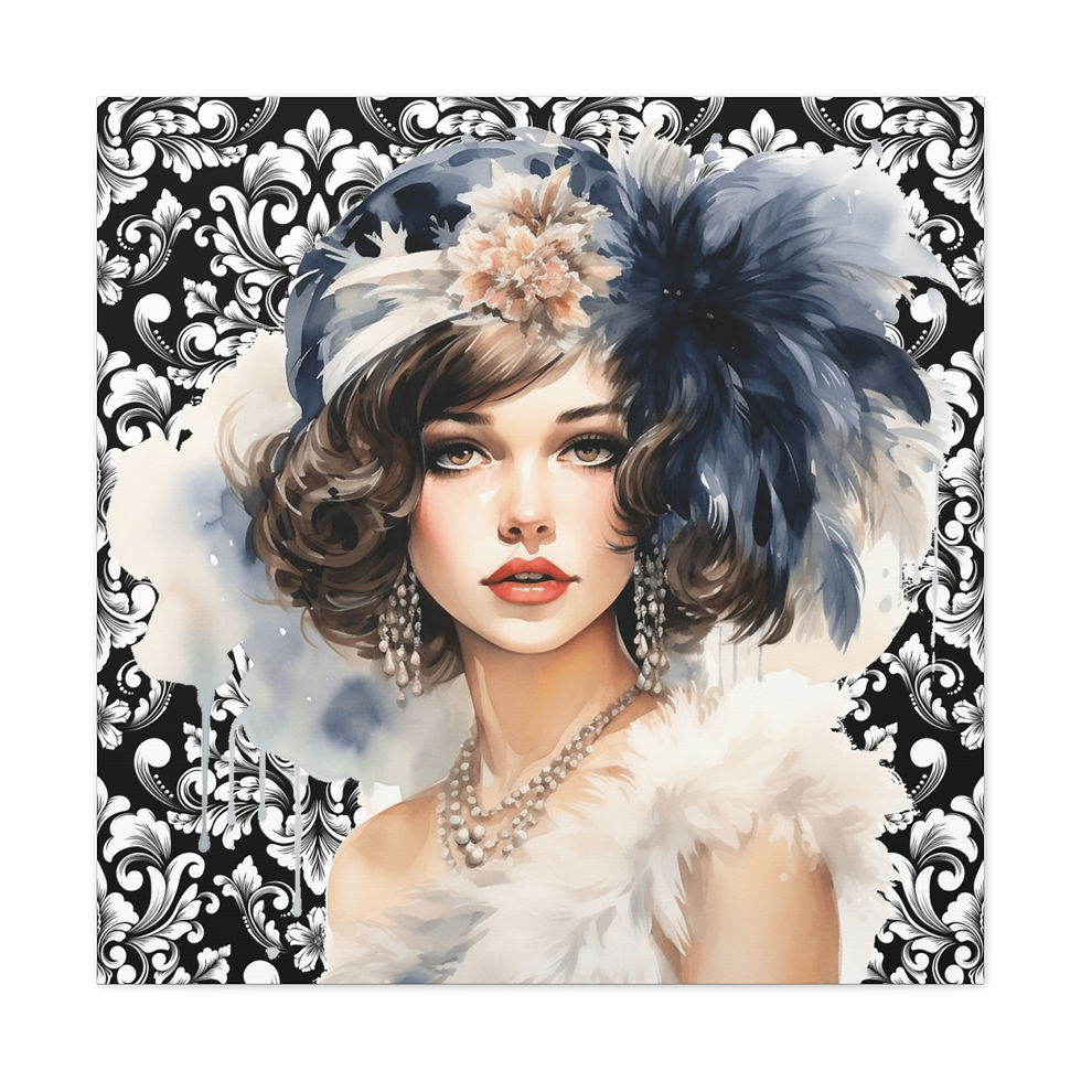 Art Deco Women Canvas Art Flapper Shabby Glam Boho Statement Decor Black & White