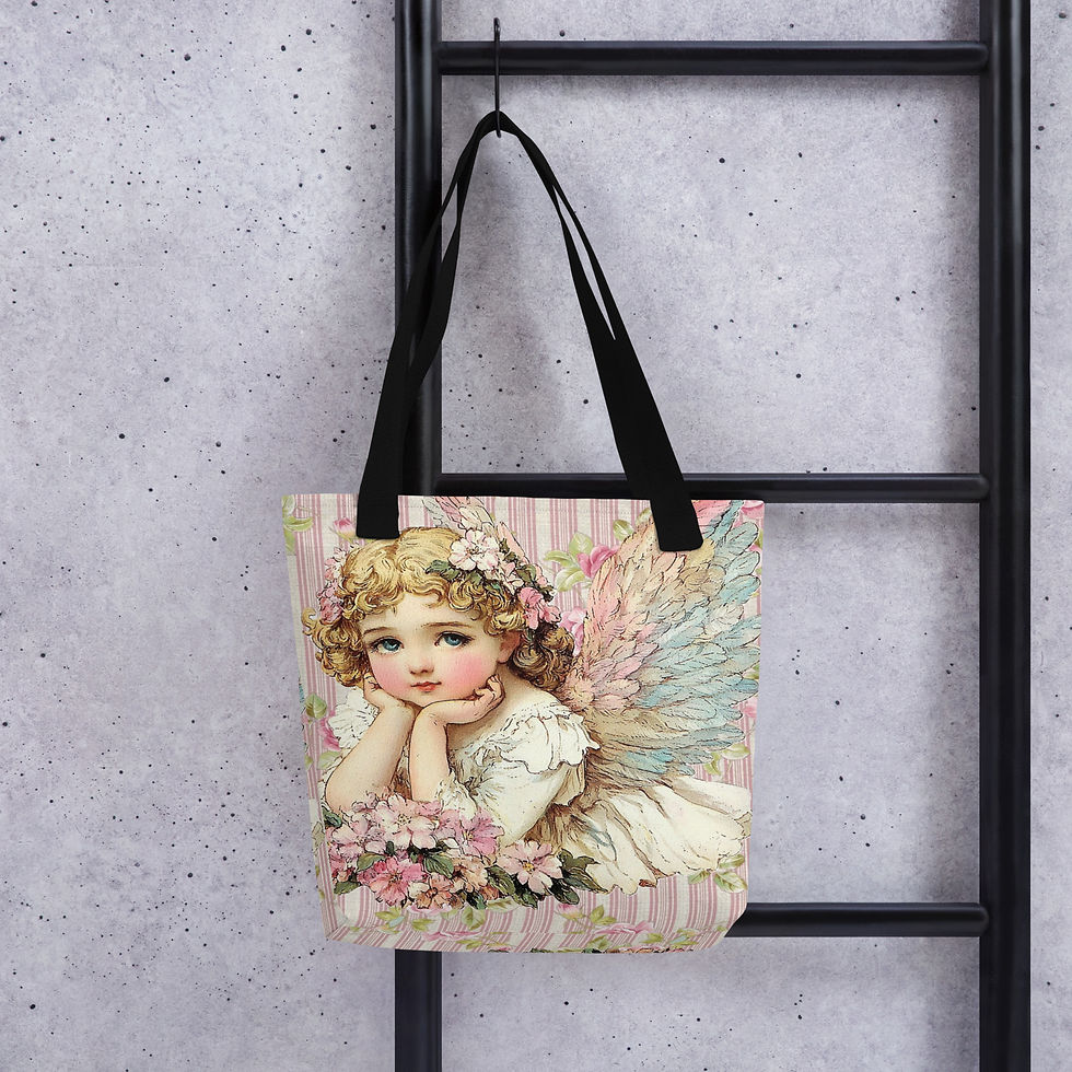 Thumbnail: Shabby Chic Artistic Tote Bag Vintage Cherub, Victorian Angel Wearable art gift 