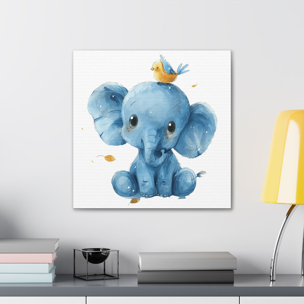 Thumbnail: Nursery Wall Decor Elephant and Bird Watercolor Canvas Art Print Baby Toddler