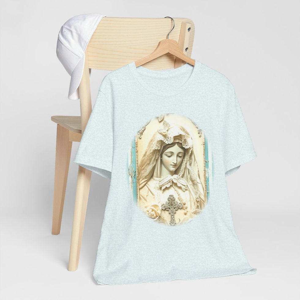 Thumbnail: Shabby Virgin Mary T-Shirt Ave Maria Religious Faith Art Tee Catholic Gifts