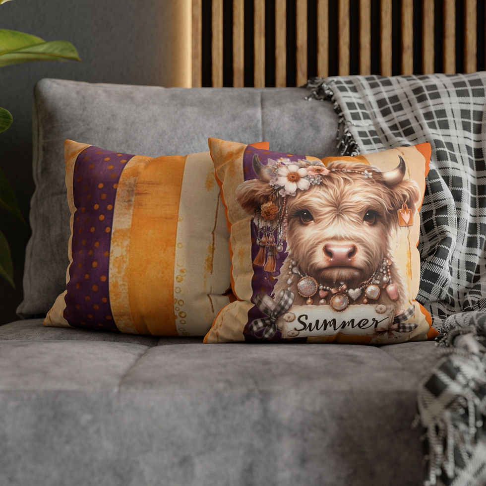 Thumbnail: Artistic Shabby Farmhouse Throw Pillow cover Jeweled Highland Cows Boho Decor