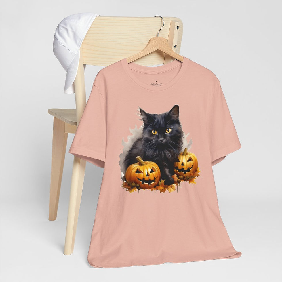 Thumbnail: Black Cat T-Shirt Halloween Pumpkins Fall Apparel Trendy Artistic Gifts