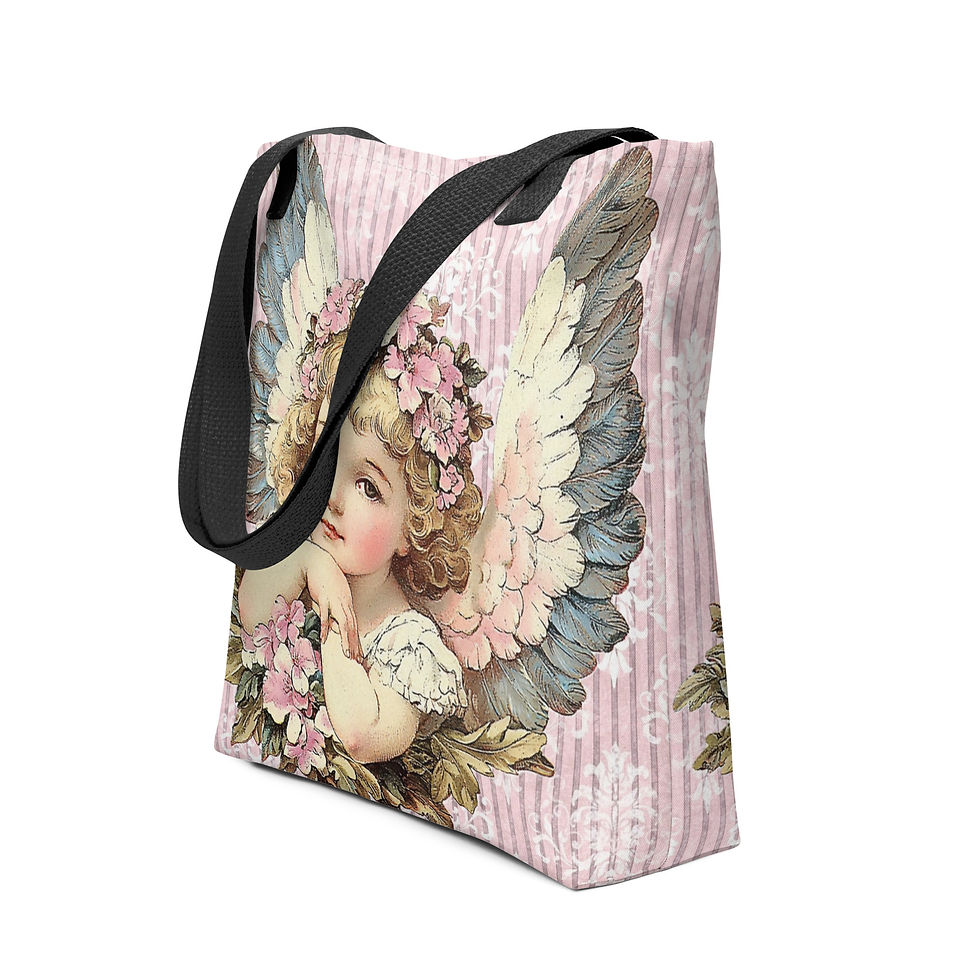 Thumbnail: Shabby Chic Artistic Tote Bag Vintage Cherub, Victorian Angel Wearable art gift