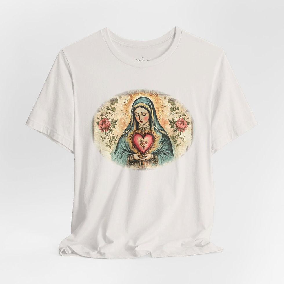 Thumbnail: Virgin Mary T-Shirt Shabby Mother Mary Immaculate Heart Catholic Art Tee