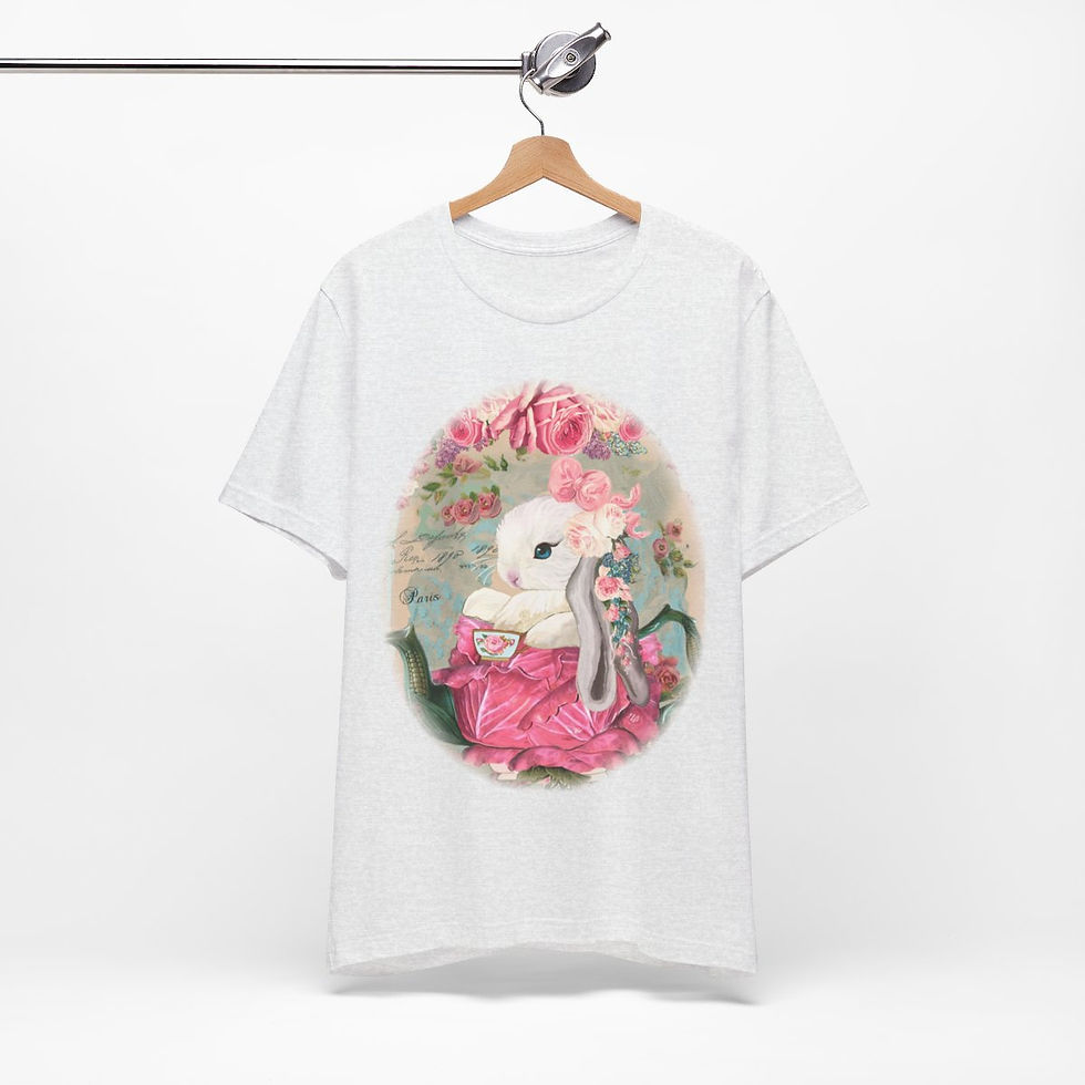 Thumbnail: Shabby T-Shirt Bunny having Tea Pink Roses Chic Art Tee Artistic Apparel & Gifts
