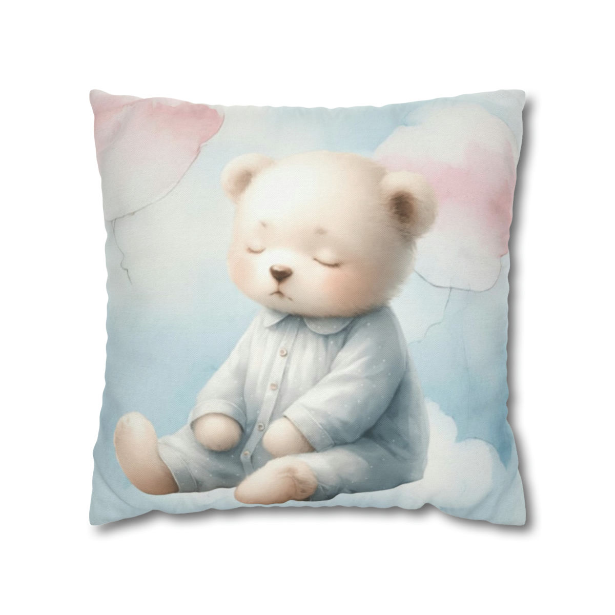 Artistic Nursery Décor Throw Pillow Sleepy Bear Watercolor Sky Unisex Baby 