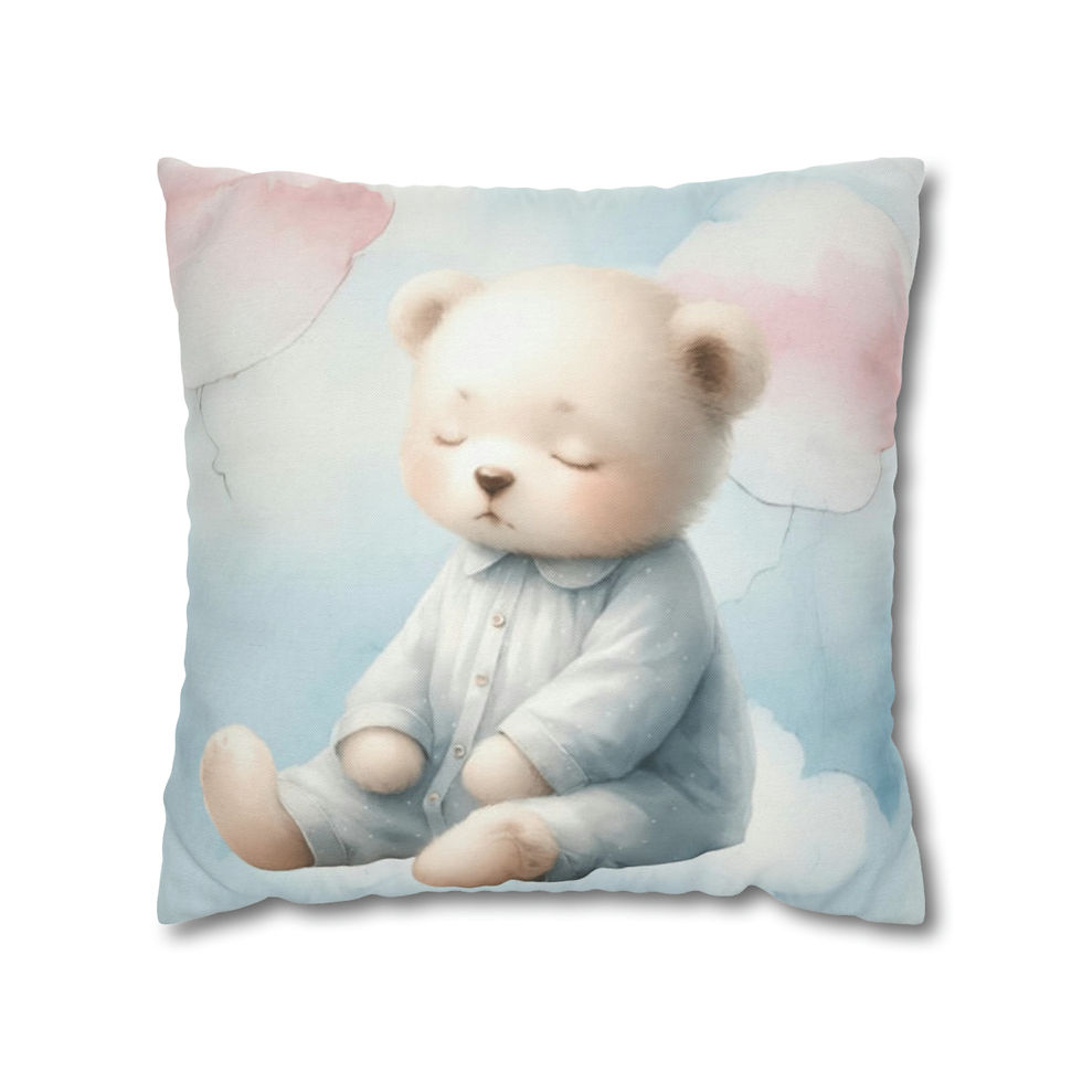 Artistic Nursery Décor Throw Pillow Sleepy Bear Watercolor Sky Unisex Baby