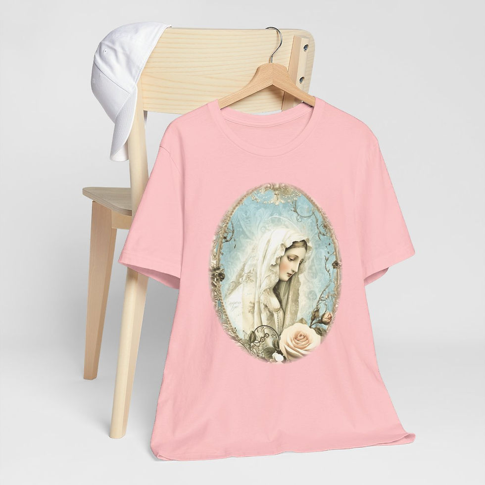 Thumbnail: Shabby Virgin Mary T-Shirt Ave Maria Religious Faith Art Tee Catholic Gifts