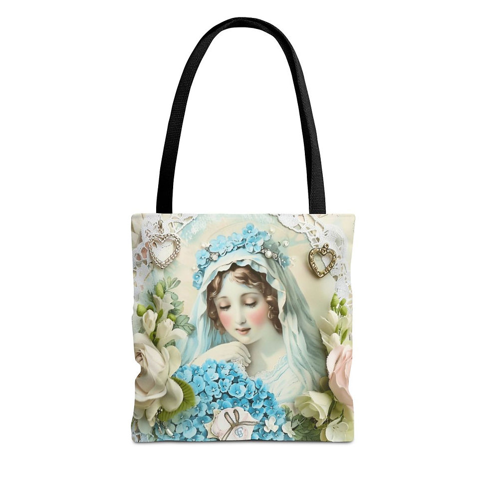 Thumbnail: Shabby Virgin Mary Tote Bag Mother Mary Pink Blue Religious Serene Catholic Gift