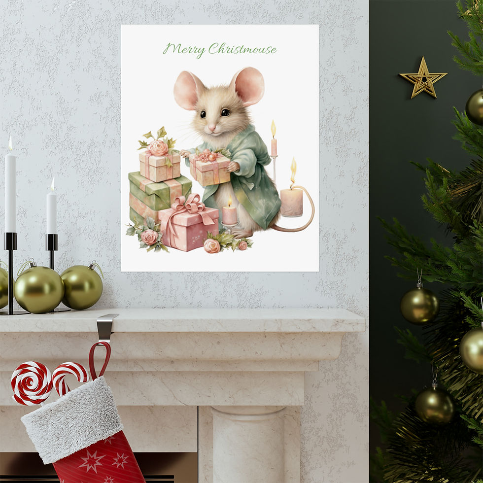 Thumbnail: Nostalgic Vintage Christmas Decor Shabby Chic Mouse Art Print Merry Christmouse