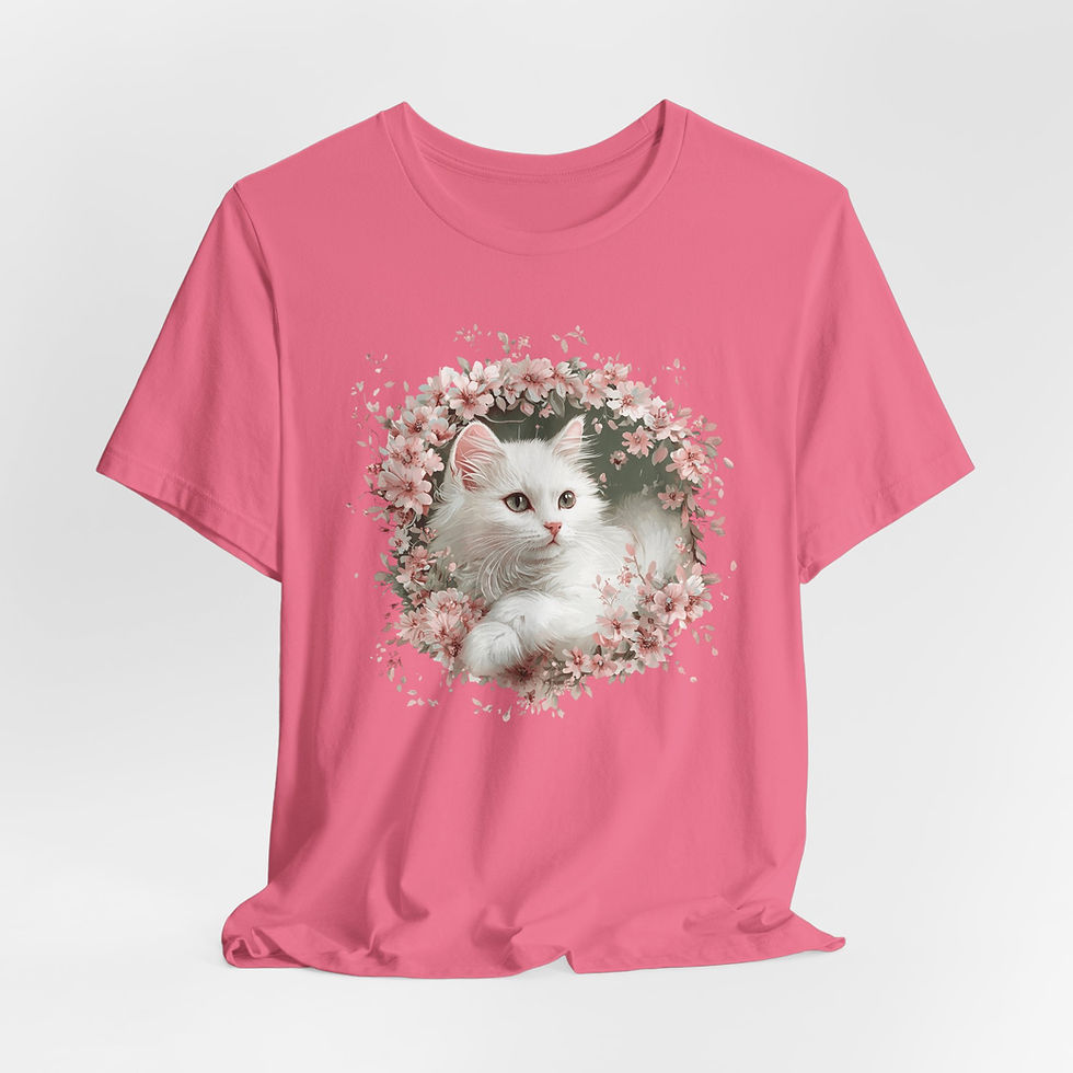 Thumbnail: Artistic Cat T-Shirt Shabby Pink flowers & White Kitten Art Cute Cat Lover Gift
