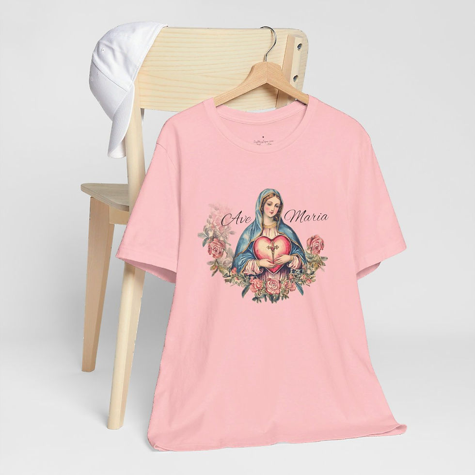 Thumbnail: Virgin Mary T-Shirt Shabby Mother Mary Ave Maria Pink Roses Catholic Art Tee