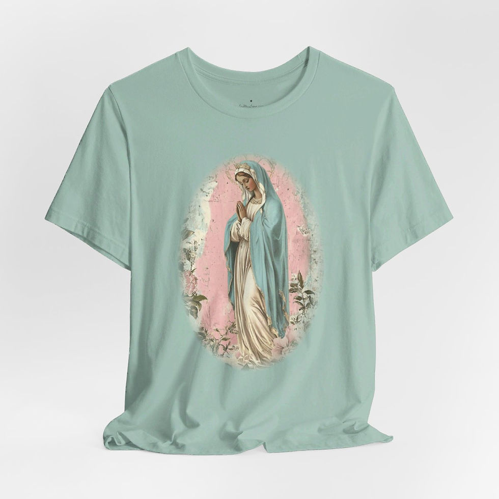 Thumbnail: Virgin Mary T-Shirt Shabby Mother Mary Praying Pink Catholic Art Tee