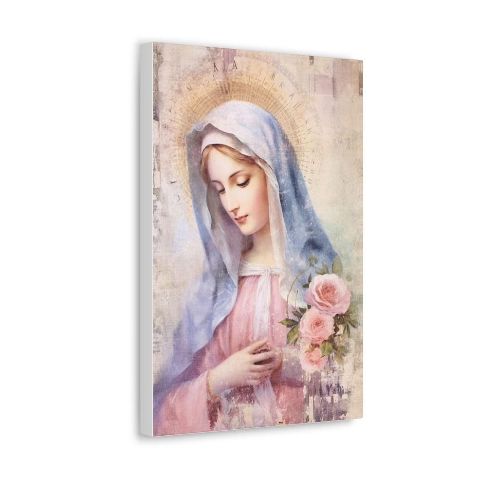 Thumbnail: Shabby Virgin Mary Canvas Art Vintage Pink Roses Religious Home Decor