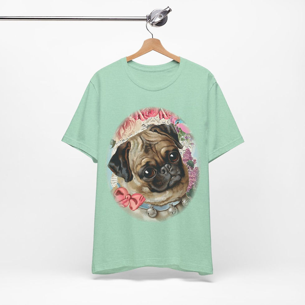 Thumbnail: Shabby Pug Dog T-Shirt Pink Roses Chic French Art Tee Artistic Apparel & Gifts