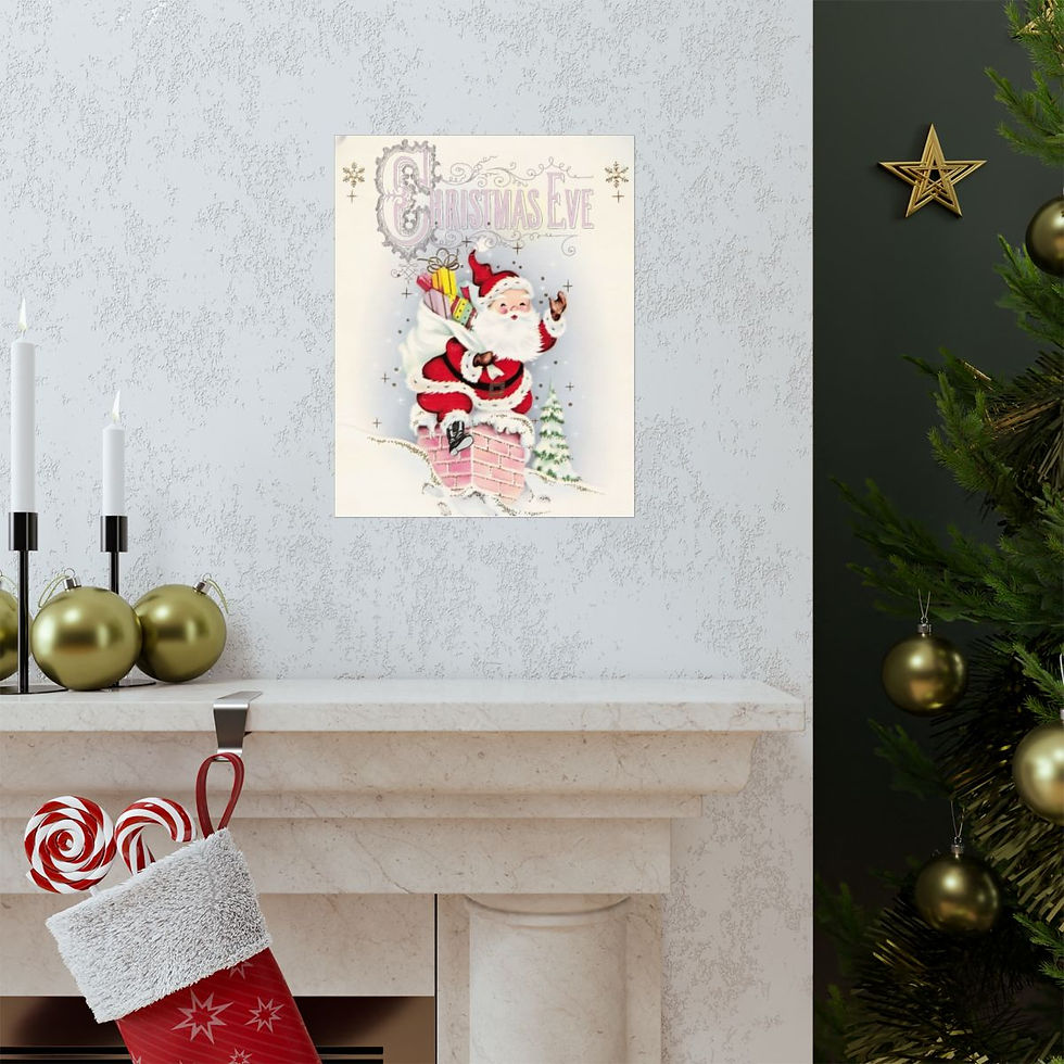 Thumbnail: Vintage Santa Christmas Art Print Santa Going Down Chimney retro Holiday Decor 