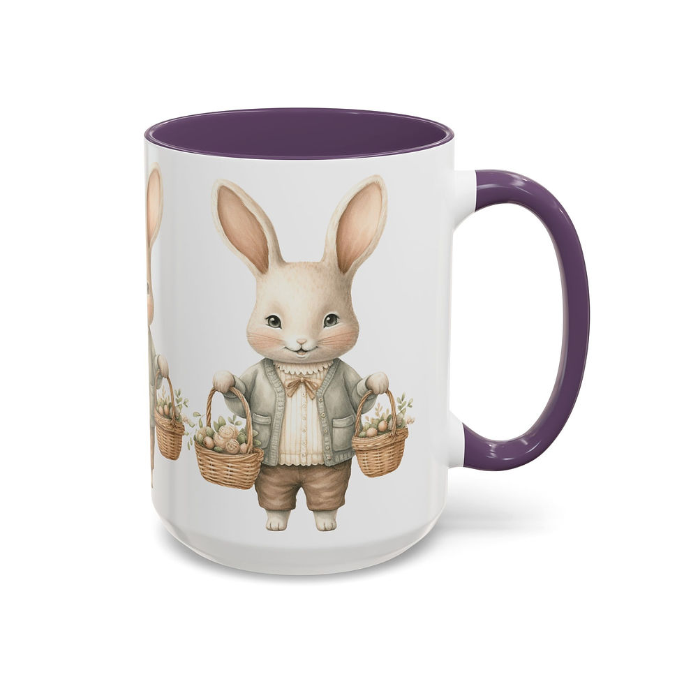 Thumbnail: Artistic Coffee Mug Bunny & Baskets Shabby French Farmhouse Spring Kitchen Decor