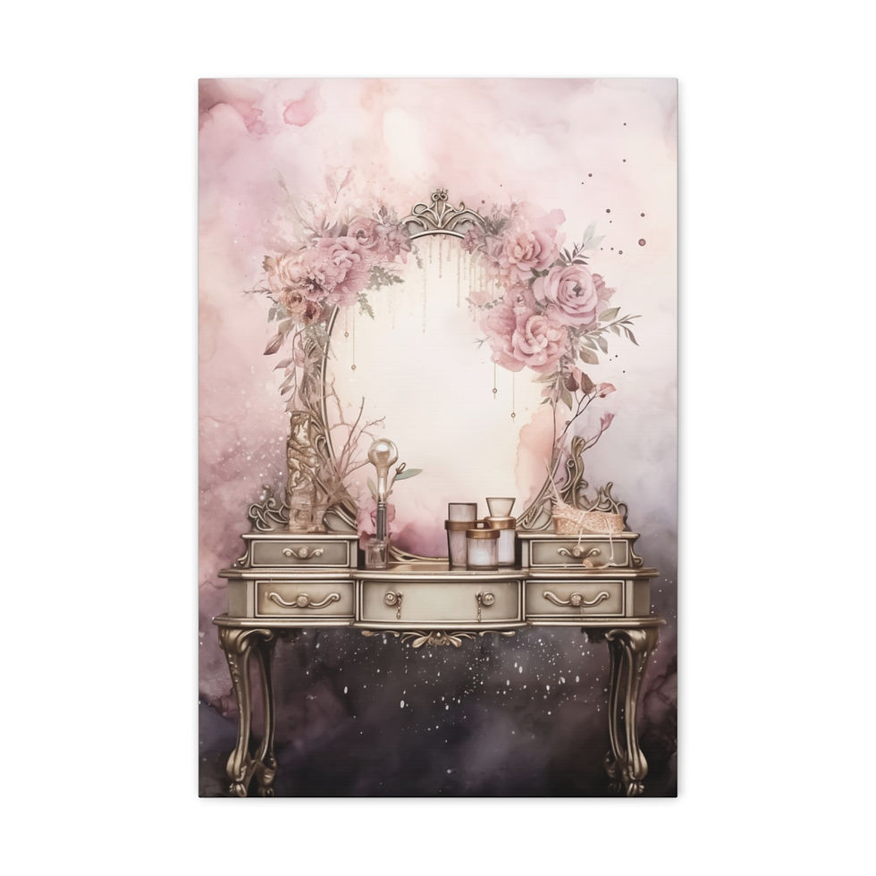 Thumbnail: Elegant Canvas Art Shabby French Cottage Decor Victorian Pink Roses Vanity