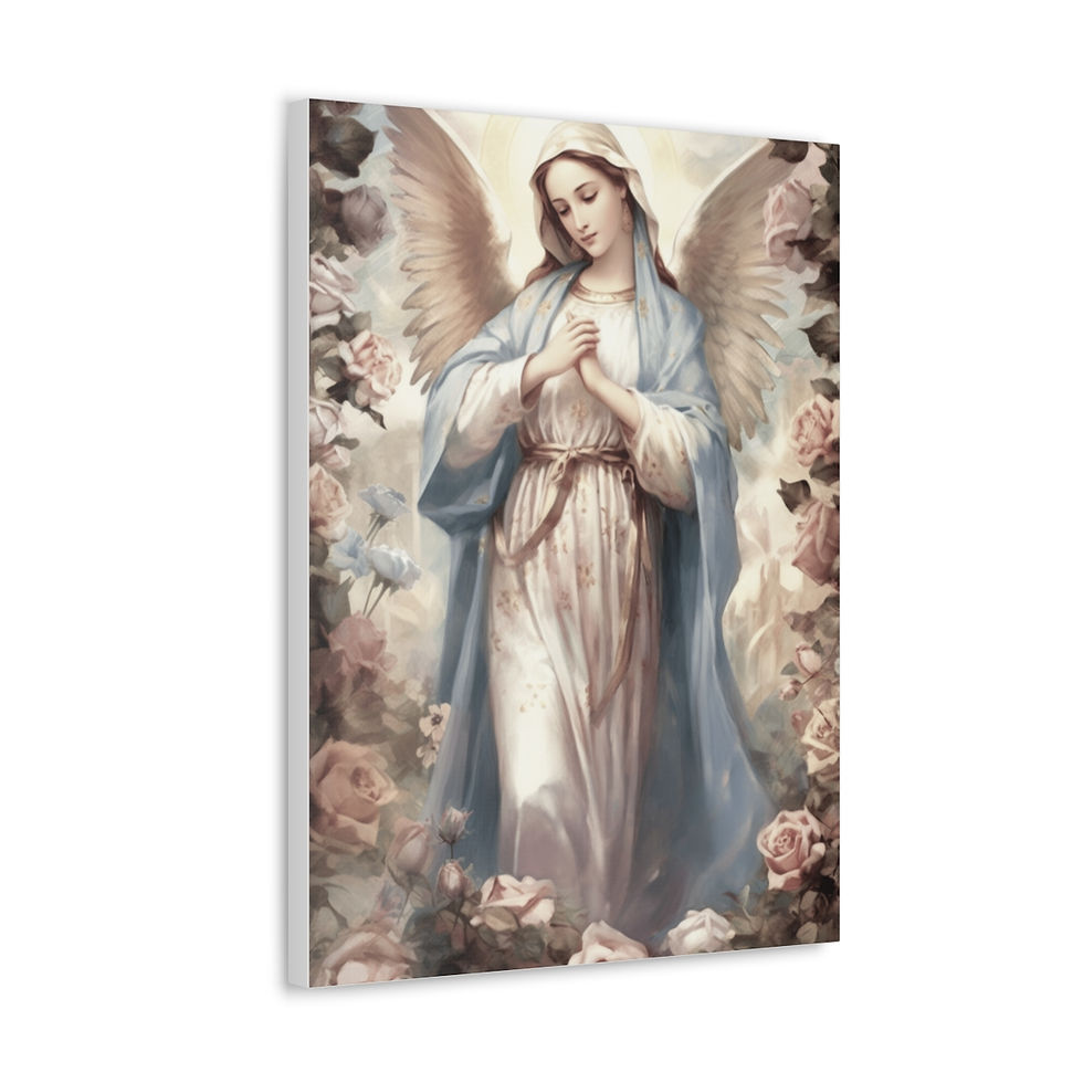 Thumbnail: Shabby Virgin Mary Canvas Art Vintage Style Pink Roses Religious Wall Decor