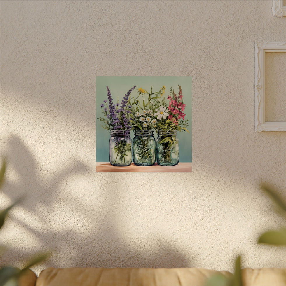 Thumbnail: Watercolor Print Jars Bottles Flowers Shabby Decor French Country Wall Hanging